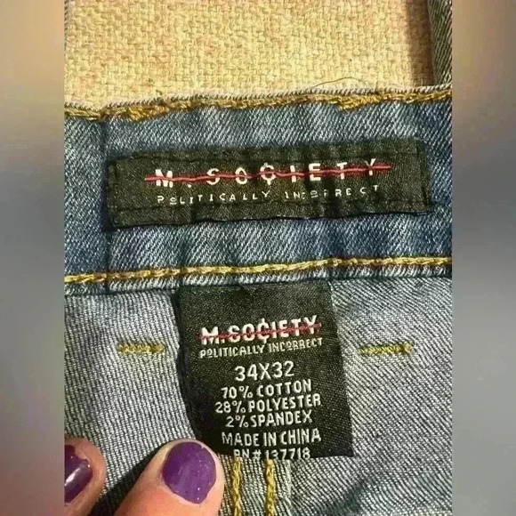 M. Society Mens Jeans Size 34x32 Skinny Fit Distressed Grunge Hip Hop B0060 - Picture 9 of 10